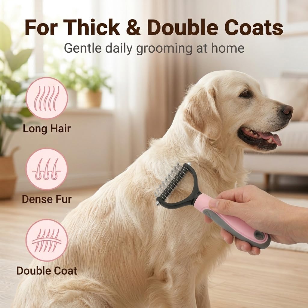 2 Pcs Deshedding Dog Brush, Double Sided Pet Grooming Tool for Tangled Fur