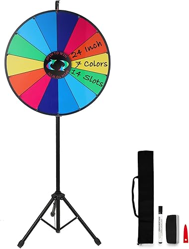 Miniatura 1 de iElyiEsy Rueda de premios de 24 pulgadas con trípode plegable, altura ajustable, rueda giratoria de 14 ranuras para premios con marcadores de
