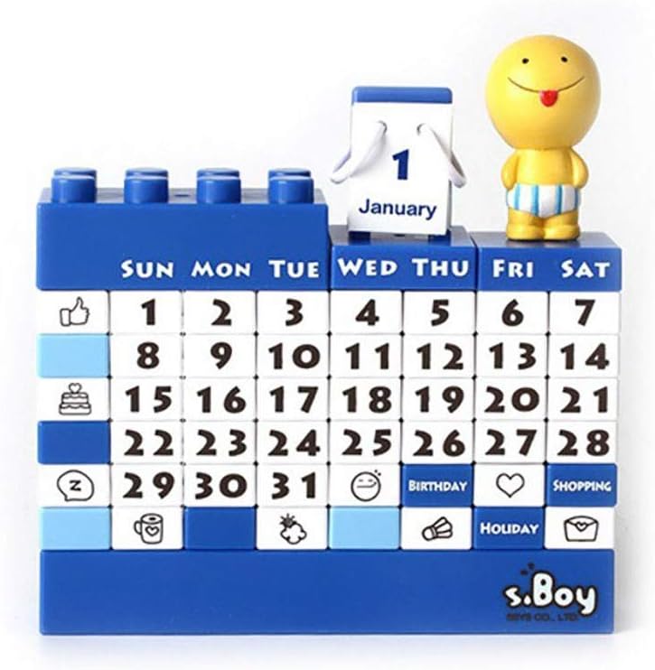 Lovely Cartoon Blocks Puzzle Perpetual Calendar Blue