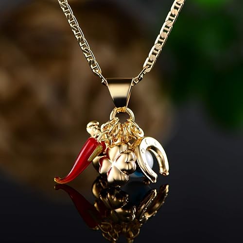 Miniatura 5 de Barzel Collar chapado en oro de 18 quilates con dije de la suerte con cadena Mariner Hecho en Brasil