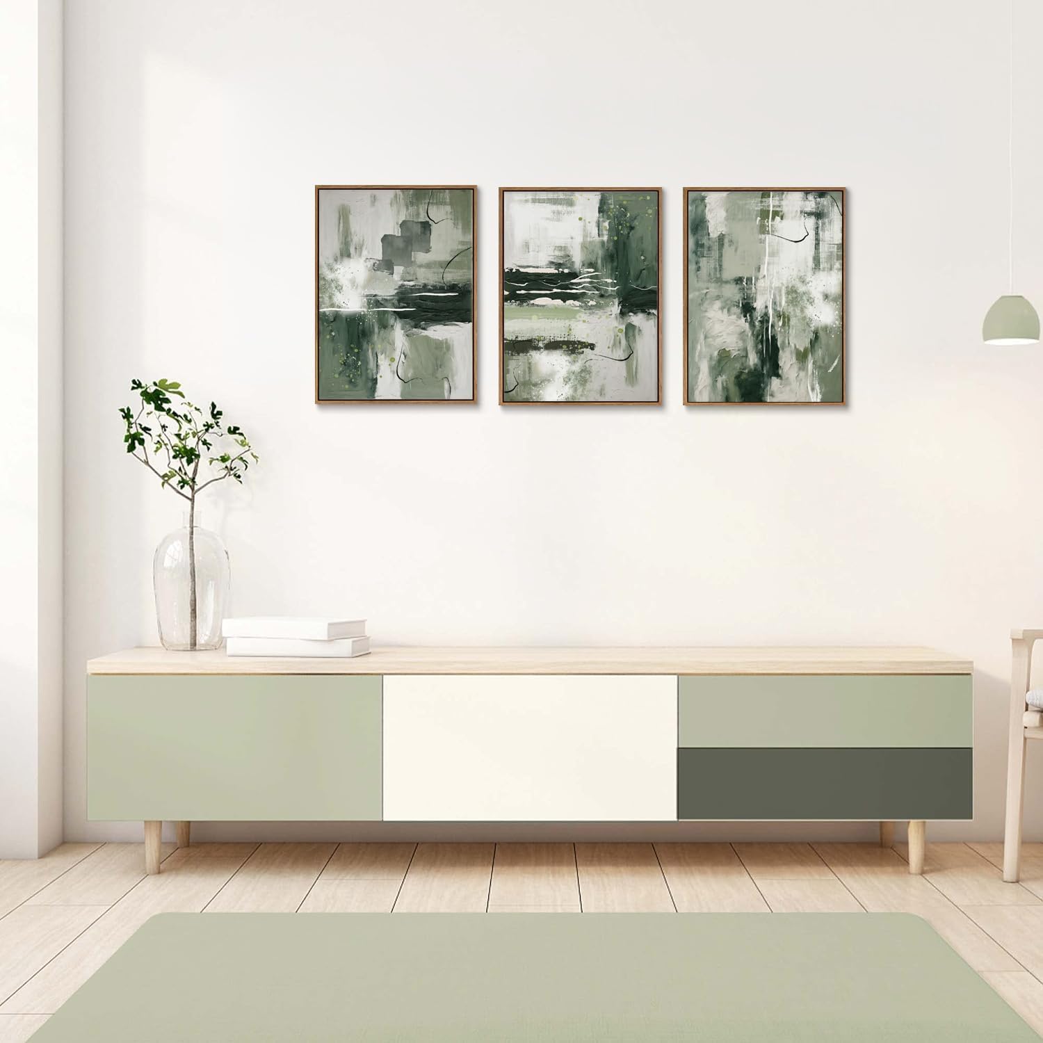 3-częściowy zestaw dużych, nowoczesnych, abstrakcyjnych obrazów na ścianę, styl Sage Green, minimalistyczny plakat, salon, sypialnia, dekoracja biura (50 x 75 cm x 3/bez ramki)