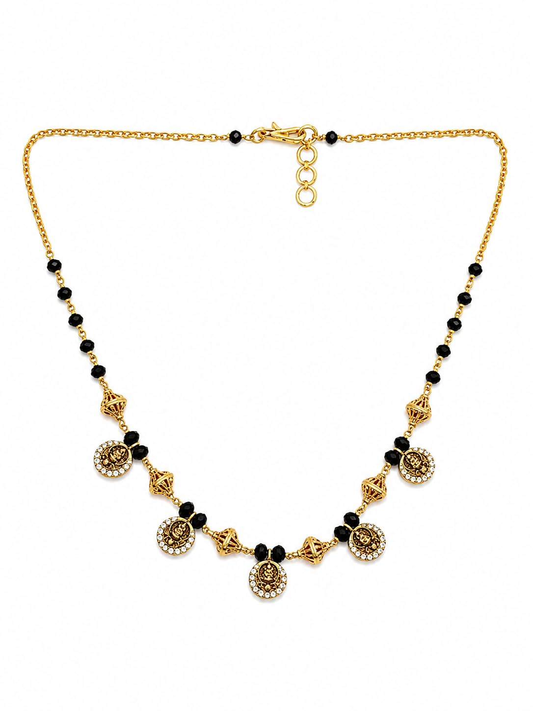 Gold-Toned Mangalsutra Necklace with Black Beads and Crystal-image-46