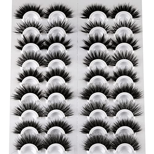 18 Pairs Faux Mink Lashes 9 Styles Lashes Pack Natural Look 3D Wispy Volume False Eyelashes Dramatic Fluffy Soft Handmade Reusable Lashes Multipack Cat eye Round shape