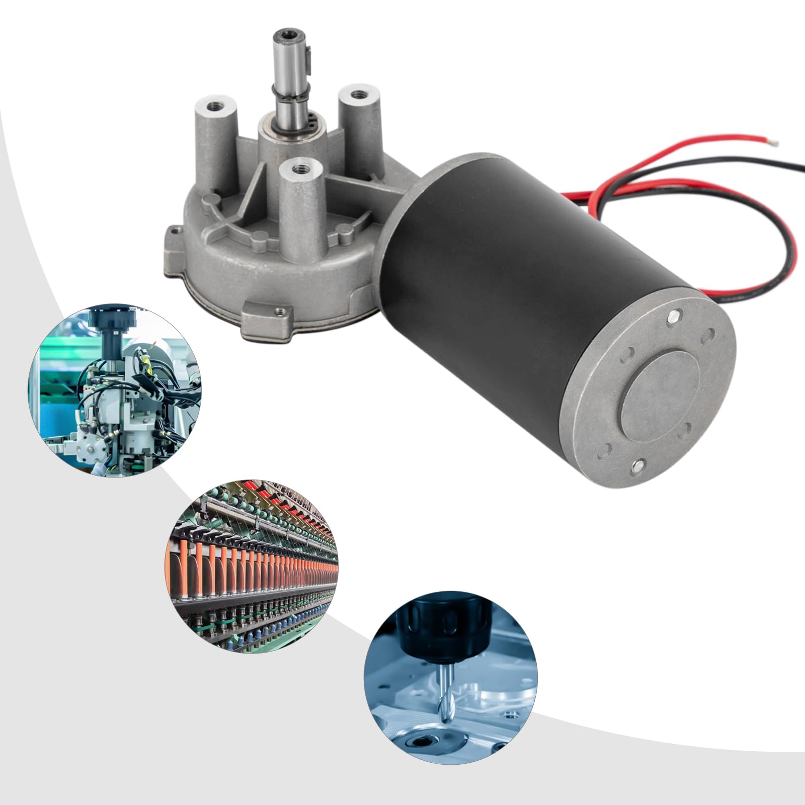 Motor de engranaje de CC de 80 W, 220 rpm, 24 VDC, aluminio, cobre, hierro, negro, plata, control de velocidad PWM, función de autobloqueo, 63 mm de diámetro