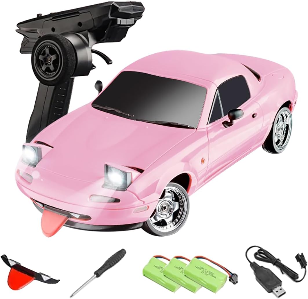 LDRC 1804 1/18 Scale Mini RC Drift Car, with Gyro LED Lights RWD Full Proportional 2.4GHz Remote Control Racing Sport Drift Car Indoor Gift for Adult - RTR Version / 3 Battery