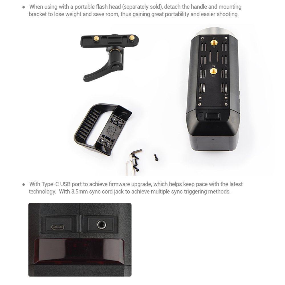 Godox AD400 Pro Flash Stroboscopique Extérieure, 400Ws 1/8000s 2,4 G TTL Flash Puissant Portable avec 2600mAh Batterie et Alimentation AC/DC, Strobe Light avec Bowens Mount et Godox Mount