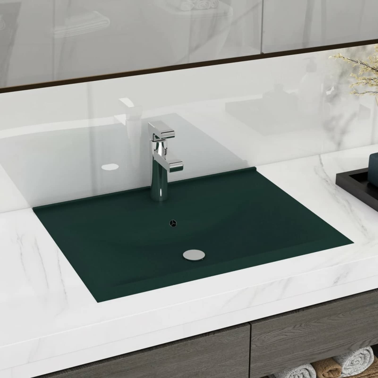 ShGaxin Lavabo de Lujo con Grifo, Lavabo sobre Encimera, Lavamanos para Baños, Lavabo Baño, Mueble Lavabo, Muebles De Baño, cerámica Verde Oscuro 60x46 cm