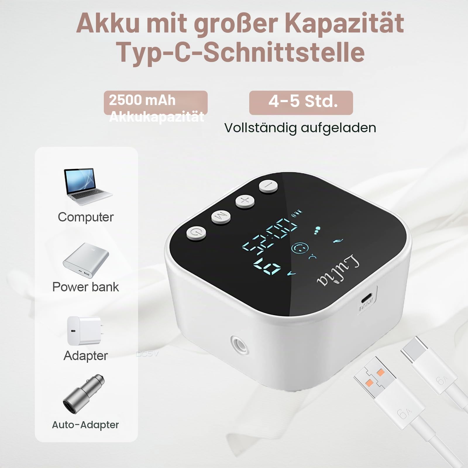 Lulia Milchpumpe Elektrisch, Elektrische Milchpumpe 4 Modi und 9 Stufen, 2500mAh Akku, Anti-Rückfluss, Ultra-leise, BPA-frei (Weiß-24mm Flange)