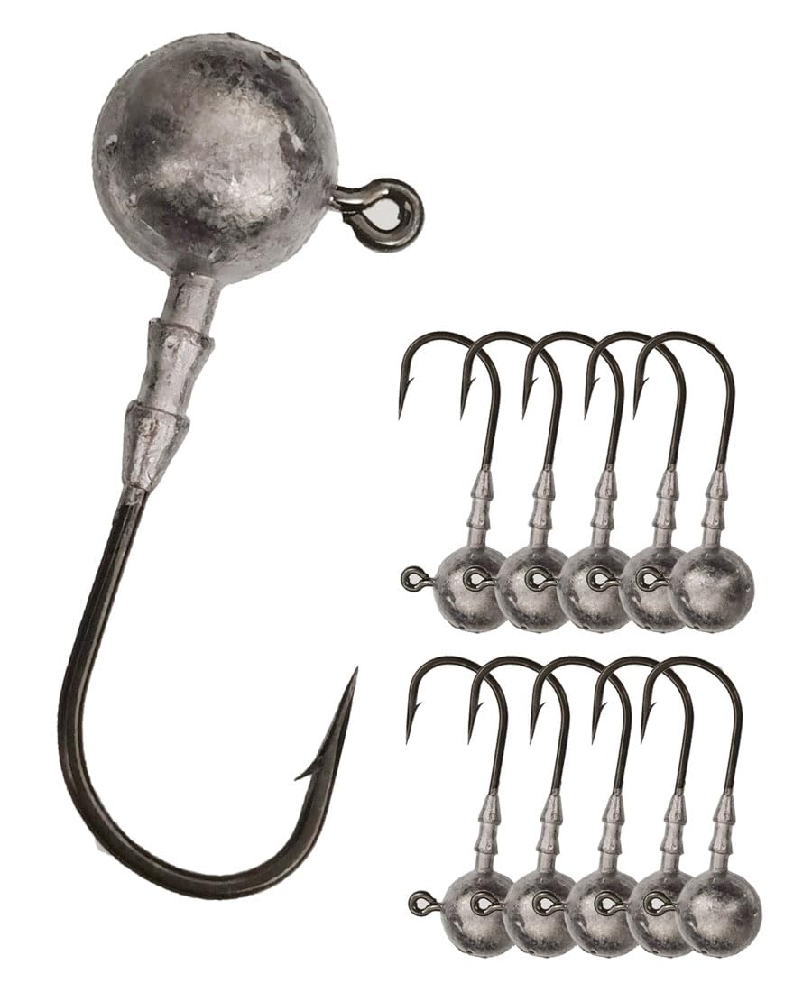 Laxygo 10pcs/Pack Fishing Jig Head Hooks Lead Jig Head Crappie Jigs Round Ball Sharp Jig Hooks Assortment for Bass Fishing Saltwater Freshwater 1/14oz-1/2oz