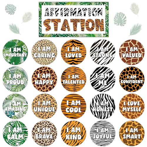 Image of Jungle Animals Affirmation Station Bulletin Board Set Safari Forest Positive Bulletin Board for Classroom Growth Mindset Decor Inspirational Motivational Accent Cutouts for Home School Teachers Supply
