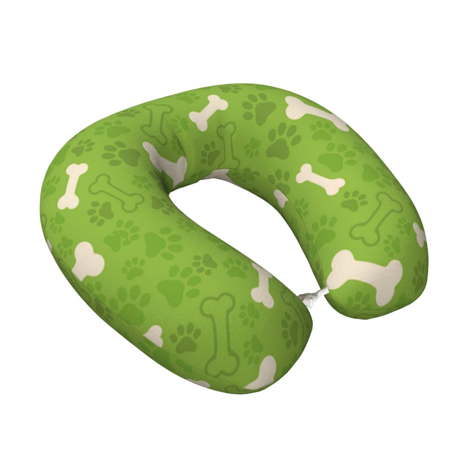 LKYMOH Green Dog Paws Bones, Travel Neck Pillow U-Shaped Memory Neck Support Soft Comfortable With Washable Cover For Airplane Car Traveling and Office