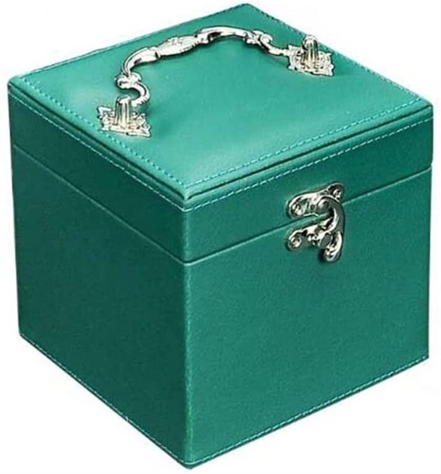 Joyero de Viaje de Cuero Estilo Tres Capas con Asas de Terciopelo (Size : 12 * 12 * 12cm)