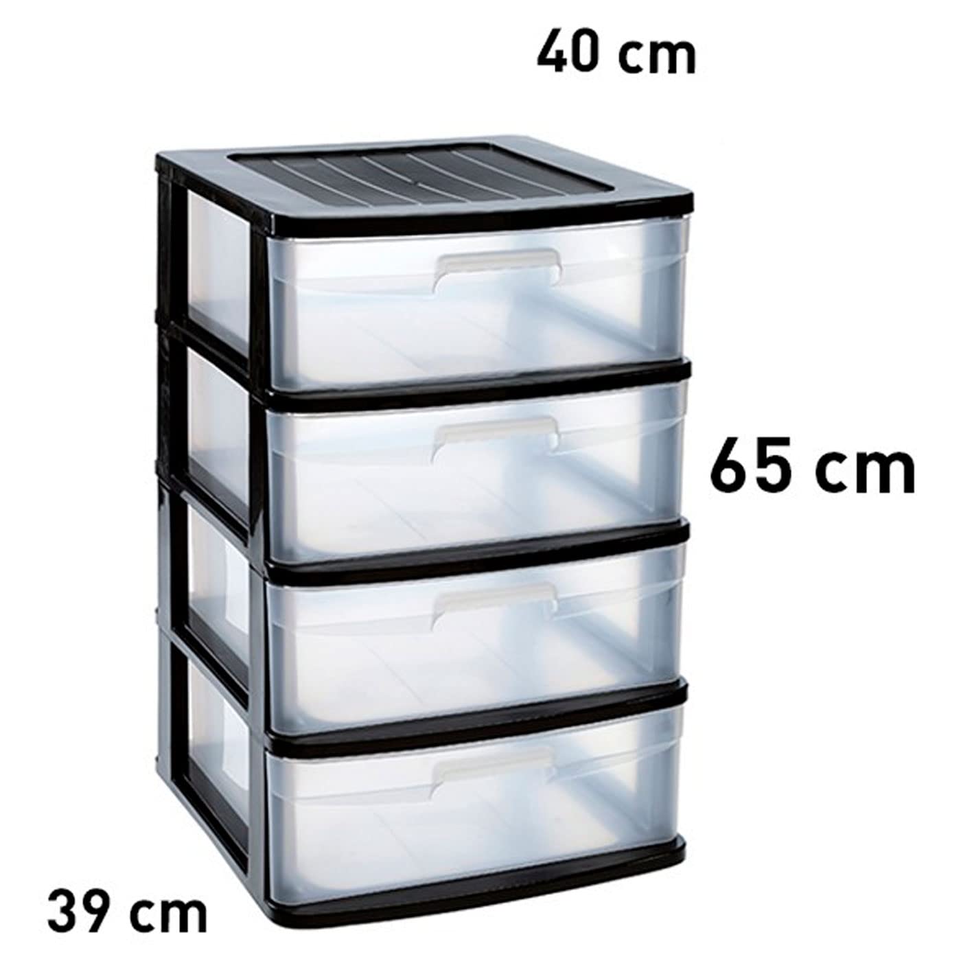 Acan Tradineur - Cassettiera Sena, 4 cassetti trasparenti, plastica, torre di ordinazione multiuso, casa, 65 x 40 x 39 cm, nero