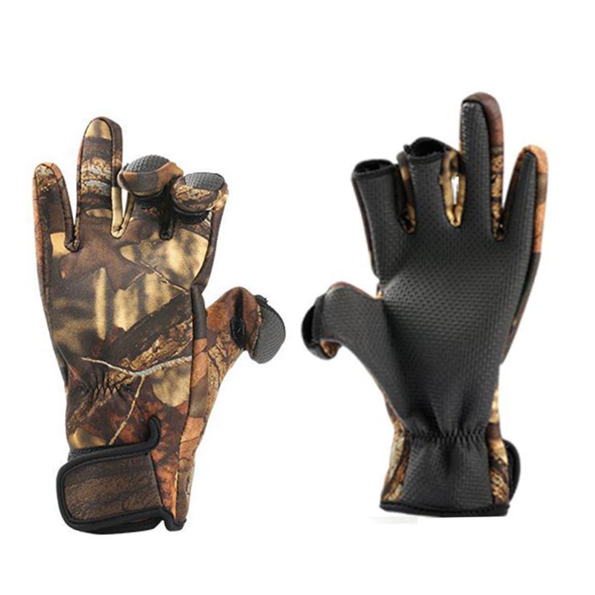 ibasenice Thermal Neoprene Gloves 3-Finger Exposure Non-Slip Design for Fishing Cycling and Camping Camouflage