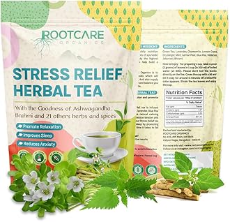 Stress Relief Herbal Tea loose leaves | Ashwagandha, Brahmi & 21 Ayurvedic Herbs leaf | Natural Relaxation & Sleep Support | Reduces Anxiety | 100% Organic | Pack Of 1 Month | 100g