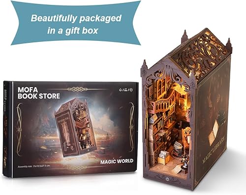 Miniatura 36 de Kit de rincón de libros, kit en miniatura de casa de muñecas, decoración de inserción de estantería, rompecabezas de madera 3D, kit en miniatura