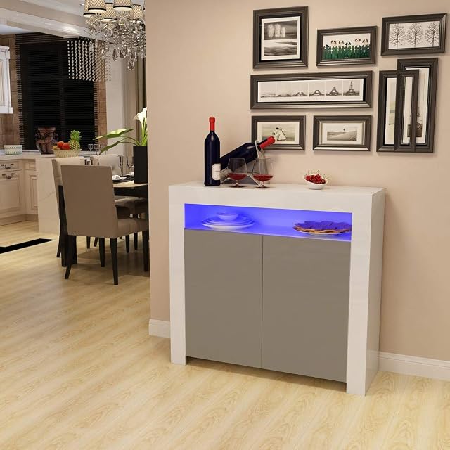 Ding Sideboard Storage Cabinets with RGB LED Grey color