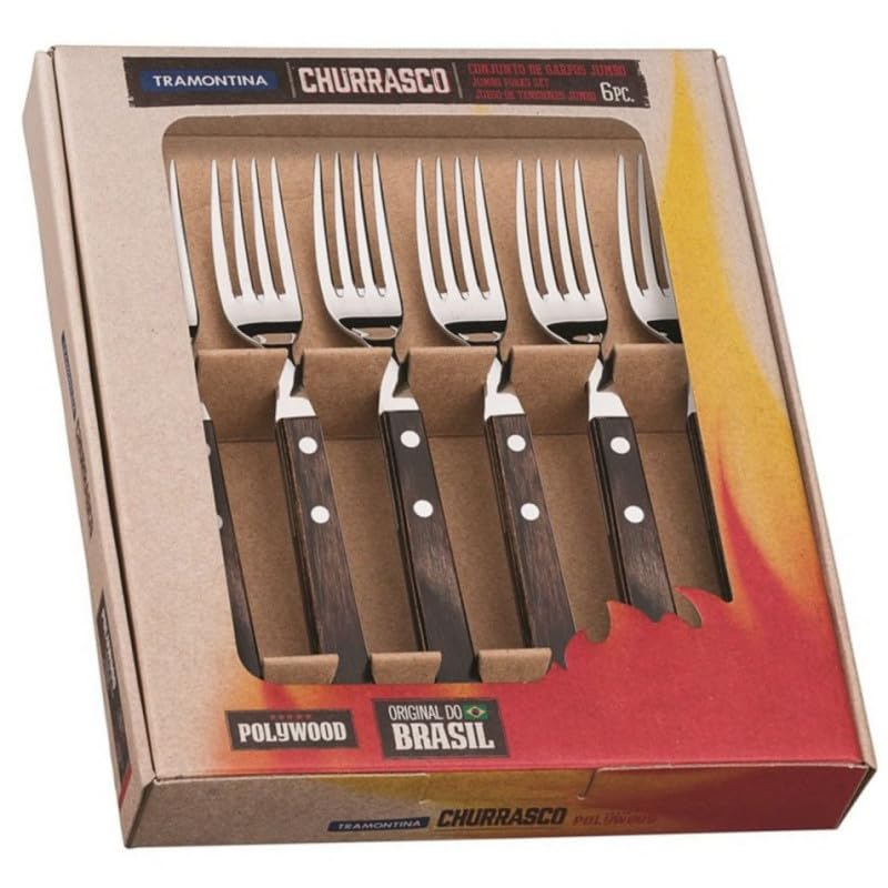 Tramontina Steak Fork Set - 6 Piece Jumbo Forks With Polywood Handles - Light Black, Made In Brazil - View #2