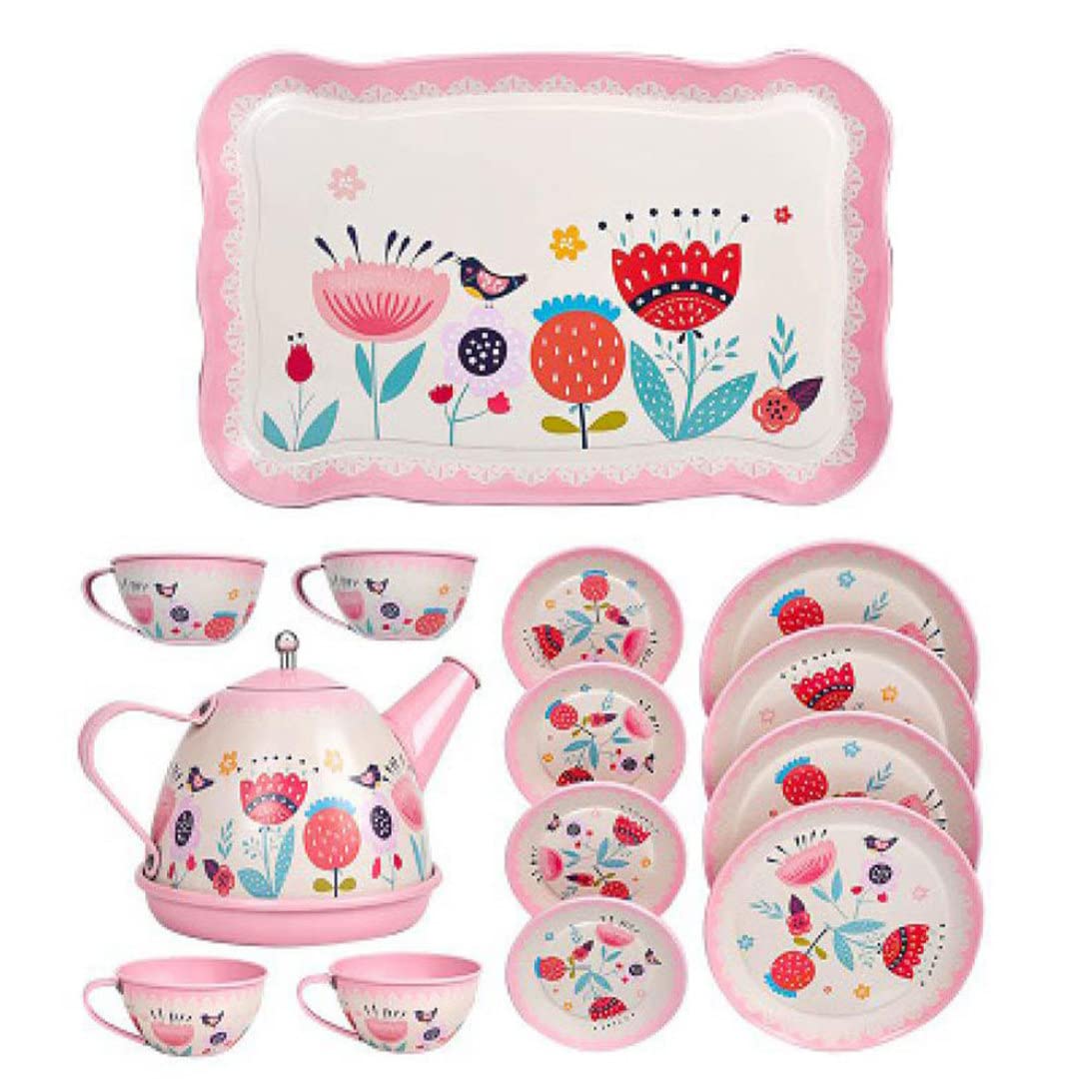 Set da tè per Bambini, Set da Gioco da 15 Pezzi con teiera, Giocattoli per Feste in Cucina, da Gioco per Bambini dai 3 Anni in su (Rosso Chiaro)