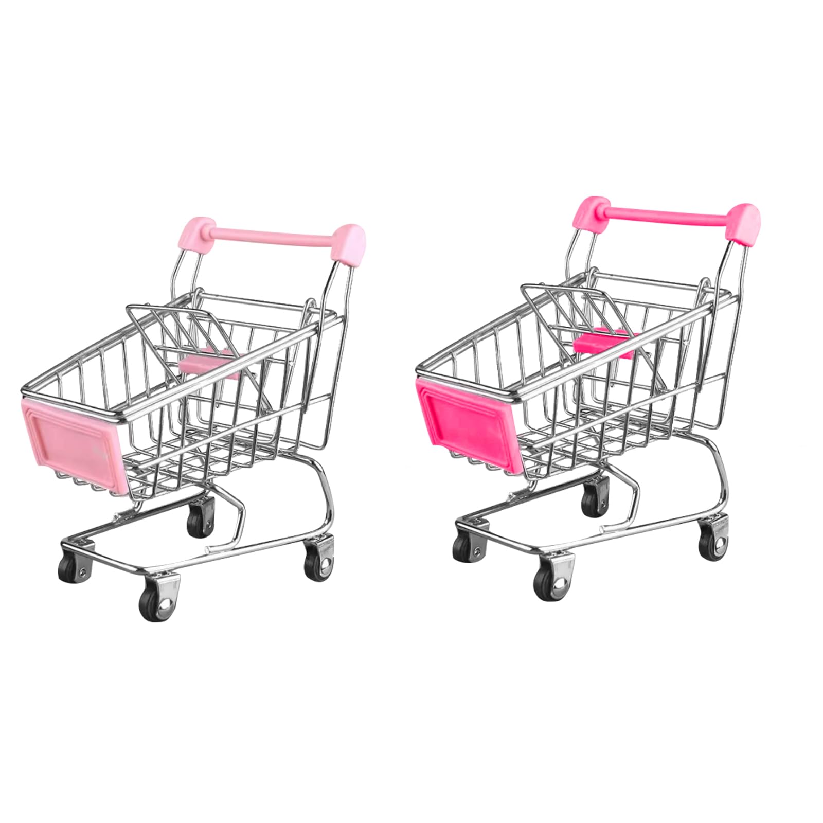 Embhlitfe Mini Wózek Na Zakupy, Mini Supermarket Wózek Ręczny, Dla Dzieci I Dorosłych, Dekoracja Stołu, Uchwyt Do Makijażu, Regał Do Przechowywania (Różowy, Czerwony + Niebieski), 2 Sztuki