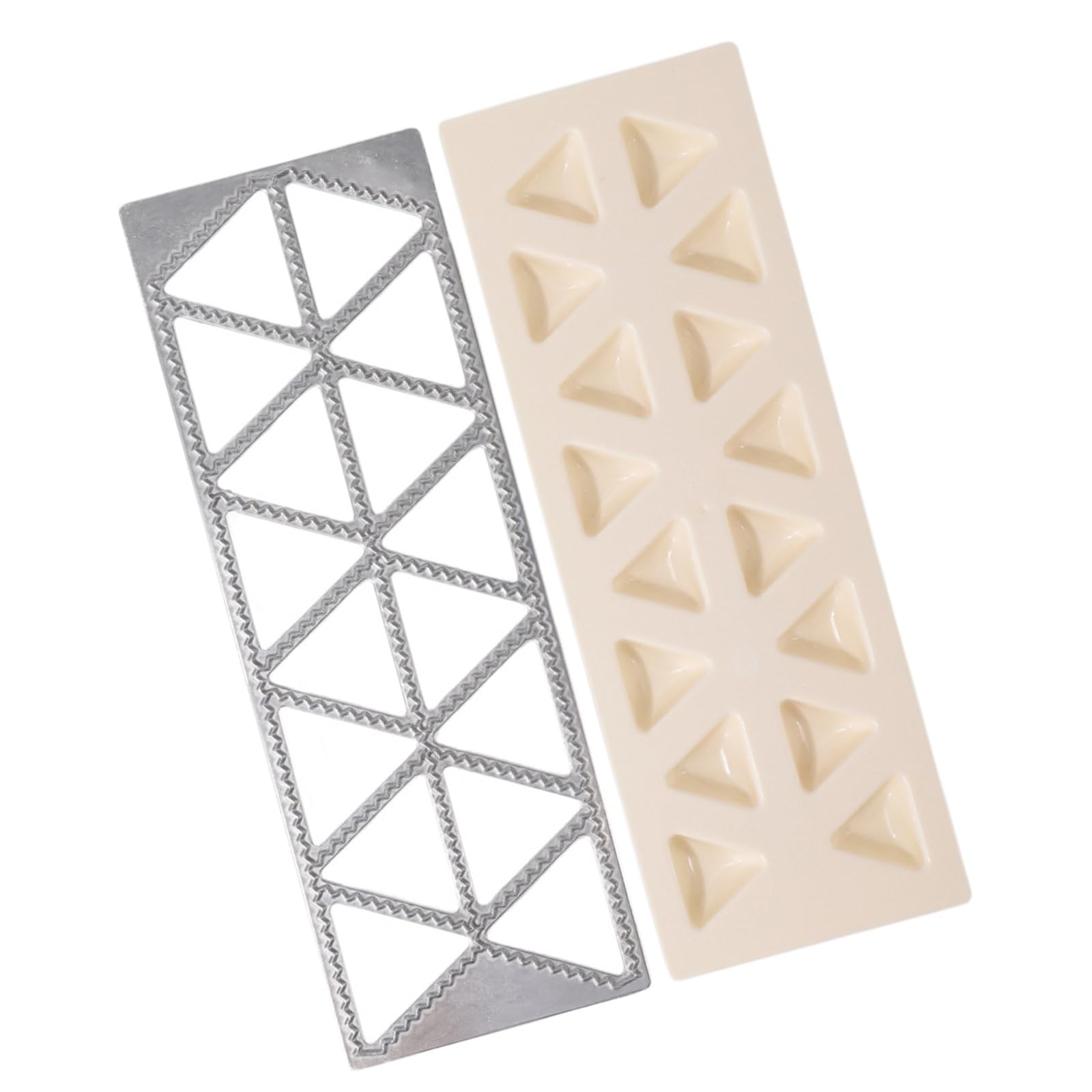 TFAOYS Home Kitchen Dumpling Mold Set, 16-Cavity Triangle Press Tray with Serrated Press Detail and Two-Piece Layout for Batch Prep and Family Meals Wrapper Batch Dumpling Tool
