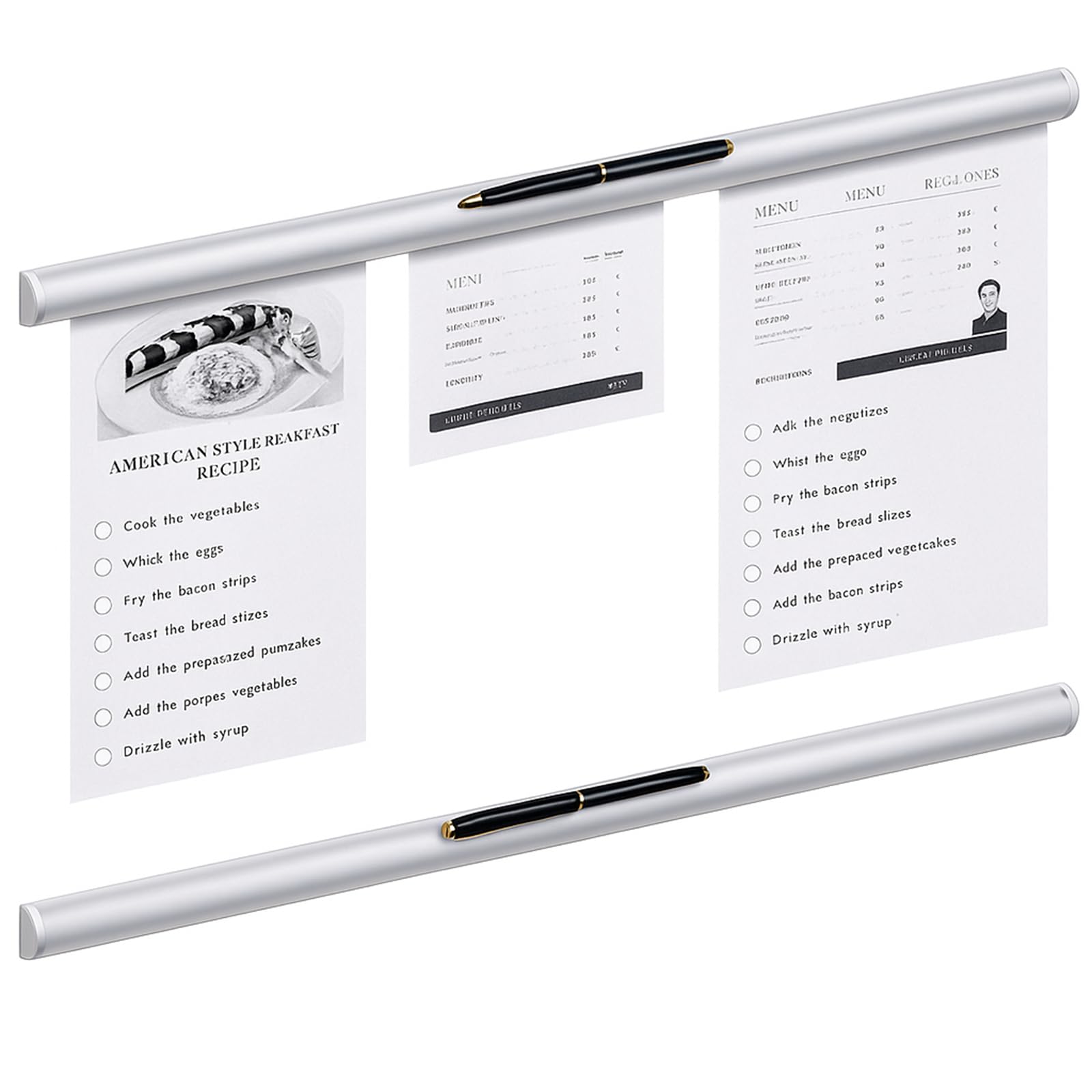 Henoyso 2pcs Restaurant Ticket Holder Slide Receipt Rack, 24 Inch, Pen Slot
