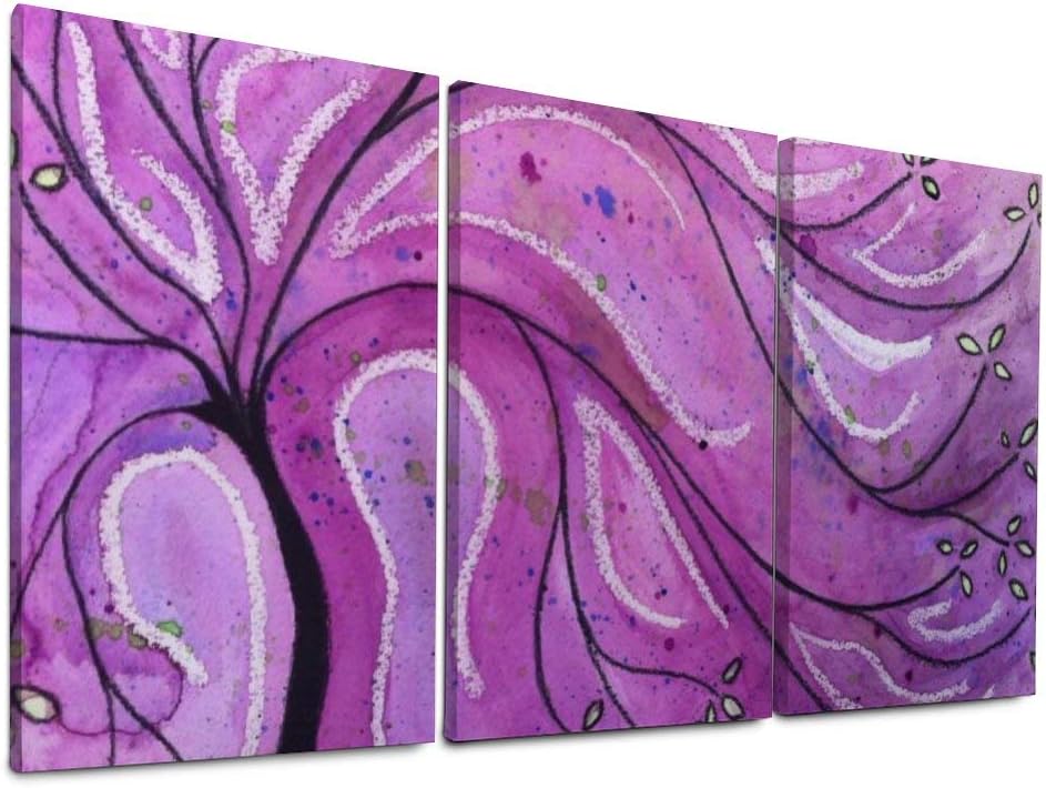 YATELI 3 Panels Painting Purple Tree Patteern Girls Giclee for Living Room Modern Bathroom Wall Decor Canvas Prints Stretched and Framed
