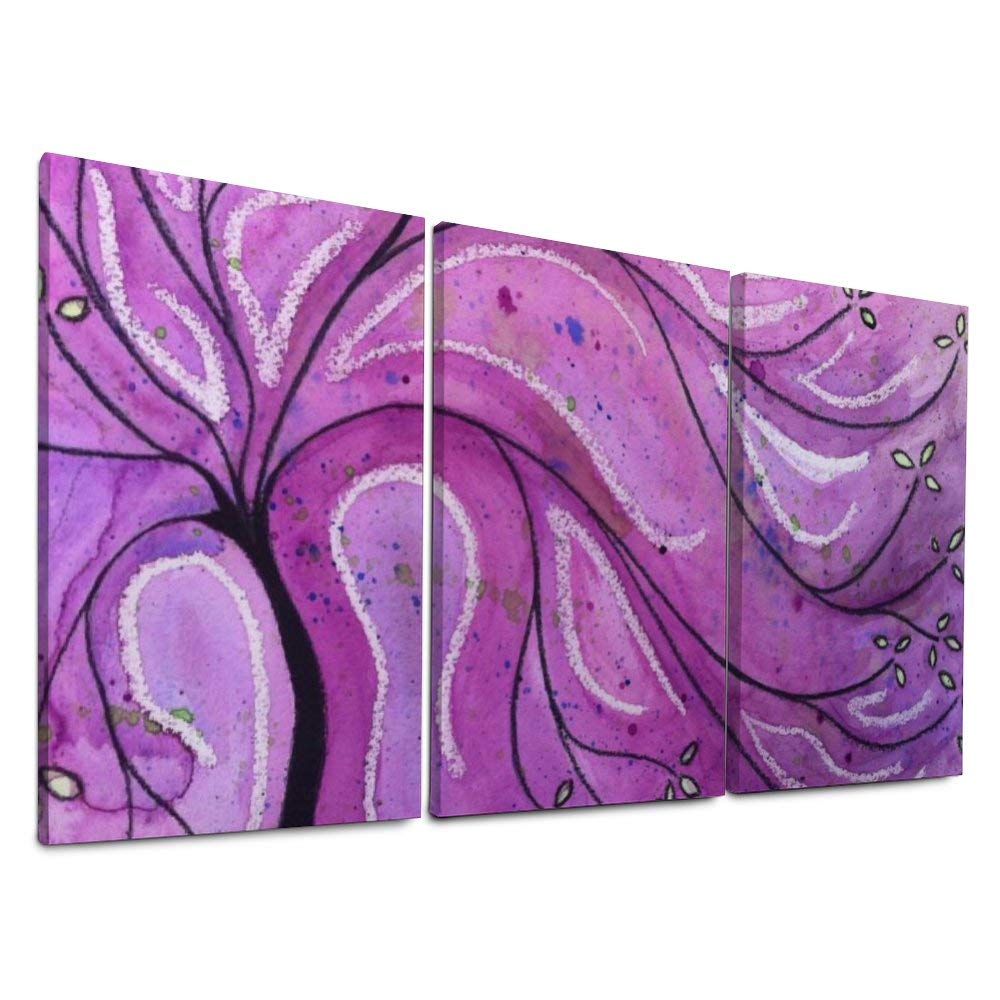 YATELI 3 Panels Painting Purple Tree Patteern Girls Giclee for Living Room Modern Bathroom Wall Decor Canvas Prints Stretched and Framed
