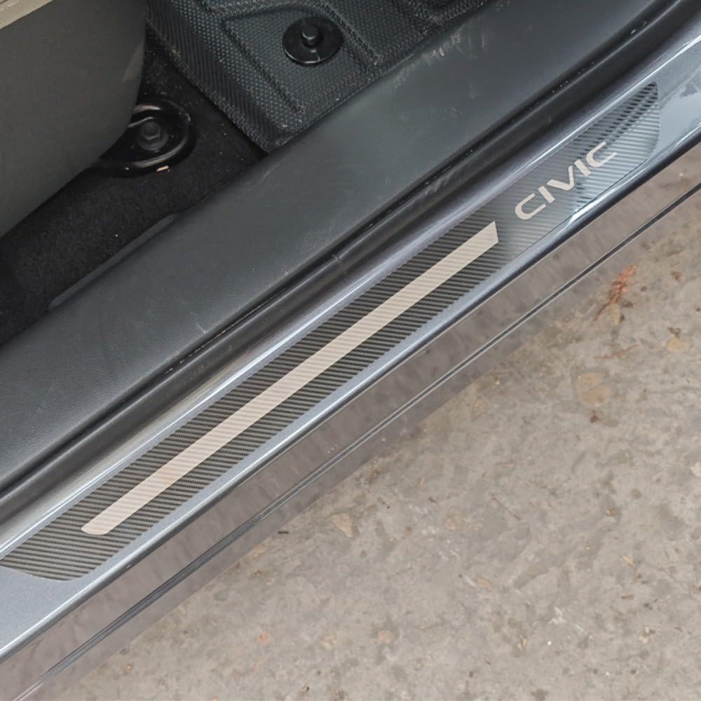 4 placas para umbral de puerta de automóvil, adecuadas para Honda Civic 2021-2025, placas de fibra de carbono, protector de arañazos, accesorio de decoración de estilo de umbral, tiras de