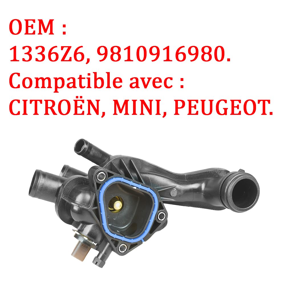 Thermostat V753452180 1336Z6 pour Peugeot 207 3008, Citroën C4 DS3, MINI R55 R56 R57 R58 R59 Thermostat de Refroidissement 11537534521 11518613803 11538699290 Chauffage Moteur Véhicule Thermos