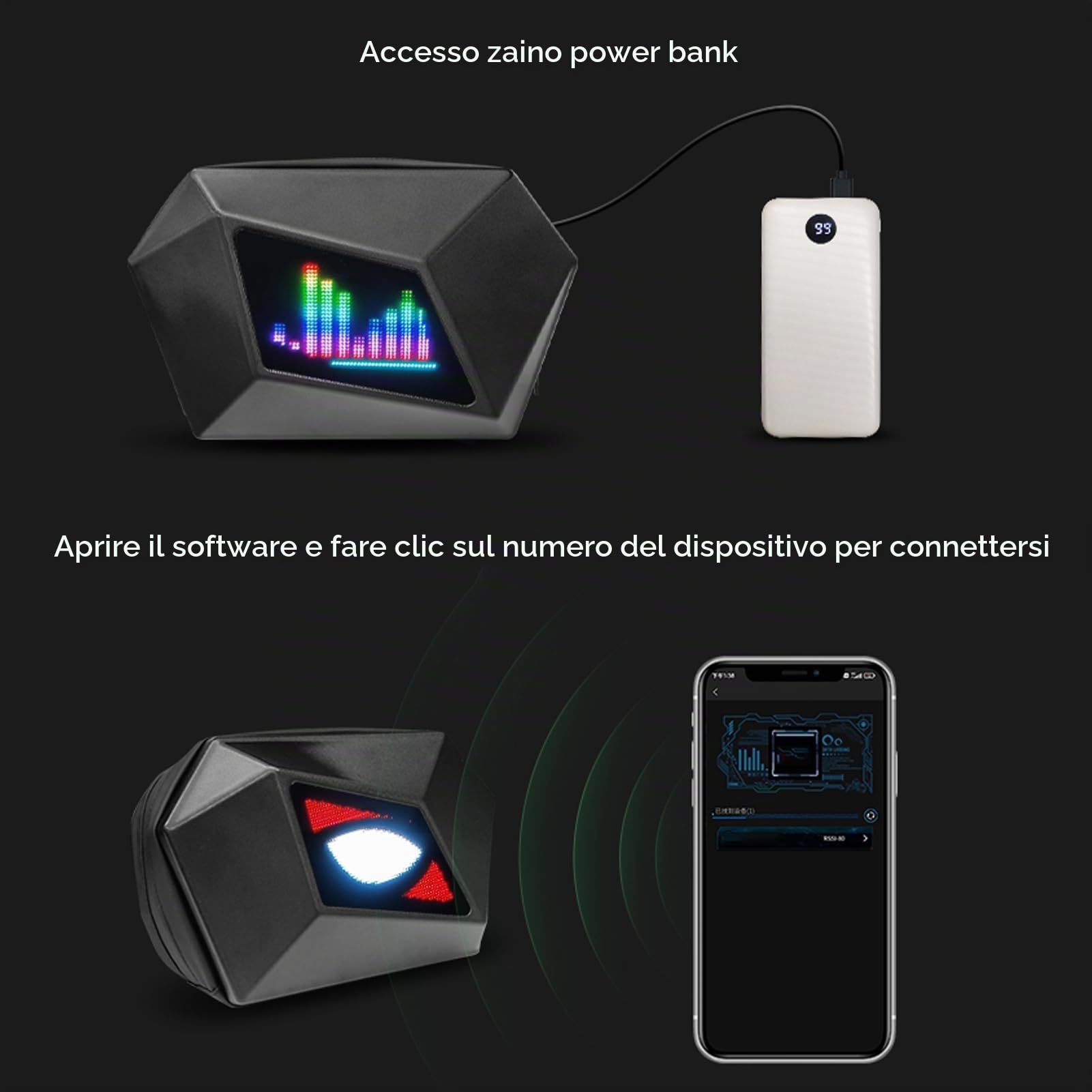 Akozon Zaino con Display a LED con Controllo APP Tracolla Regolabile Impermeabile Zaino LED USB Smart Zaino da Viaggio LED Borsa da Viaggio Universale 5V
