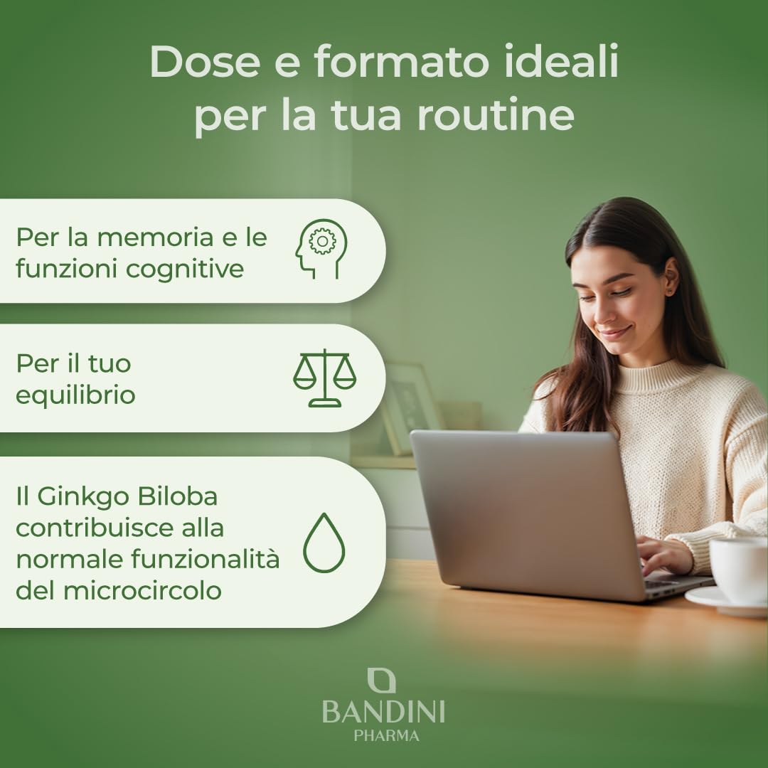 Bandini® Ginkgo Biloba 6.000mg, 365 Compresse (1 Anno di scorta) Estratto 50:1 di Ginko Biloba con Glicosidi Flavonici e Lattoni Terpenici, Gingko Integratore Nootropico 100% Vegan, Senza OGM
