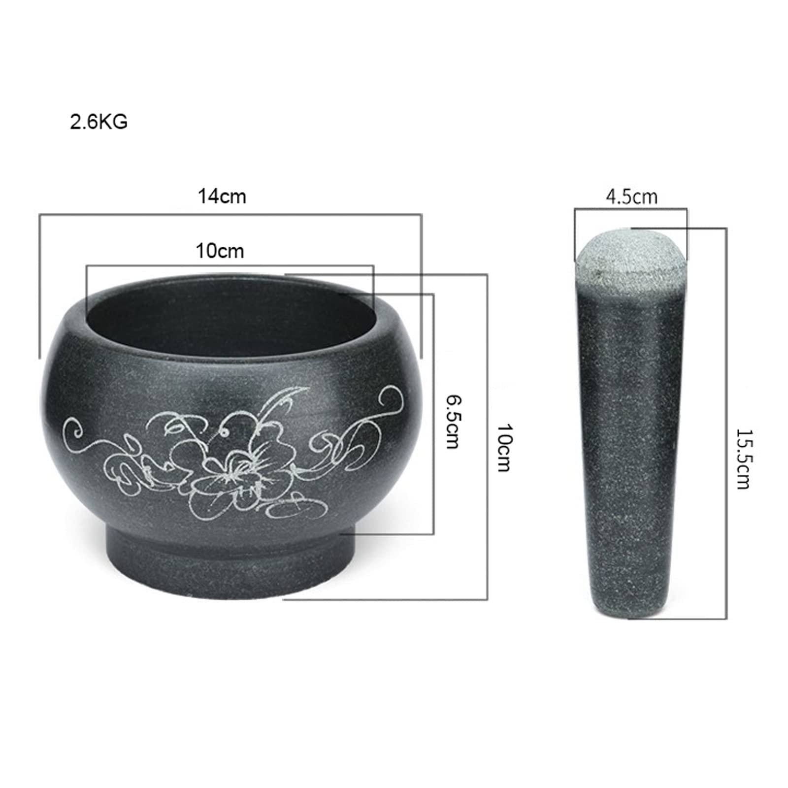 Knoblauchpresse Edelstahl 5,5-Zoll-Mörser- und Stößel-Set aus Granit for Polieren von glattem Steinmörser und Stößel for die Küche, große Mahlschüssel for Kräuter und Gewürze, schwarz Knoblauchzerklei