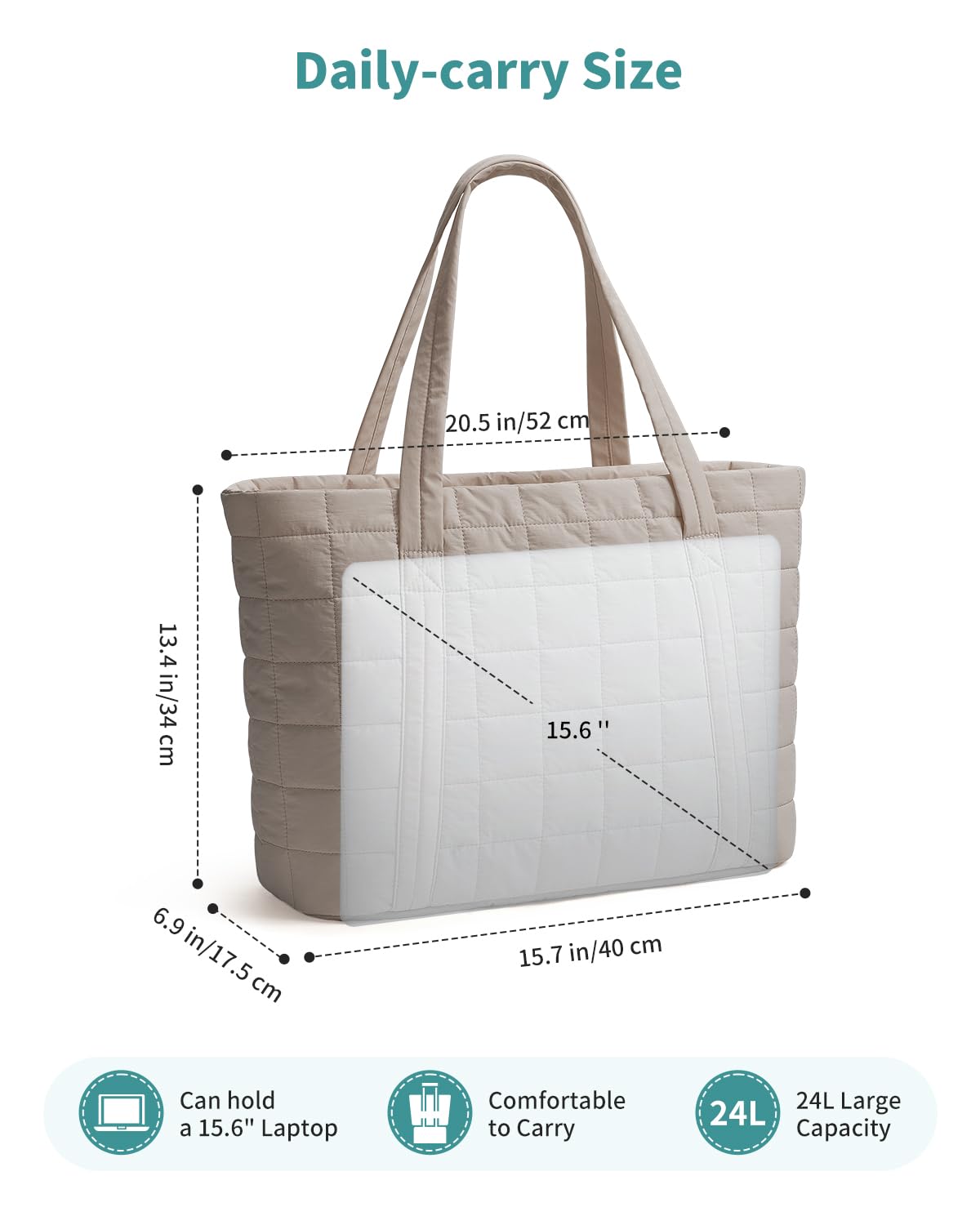 Narwey Tote Bags for Women, Puffer Quilted Work Tote Bag Women for Travel, Gym, Beach with Cup Holder & Laptop Compartment — view 8