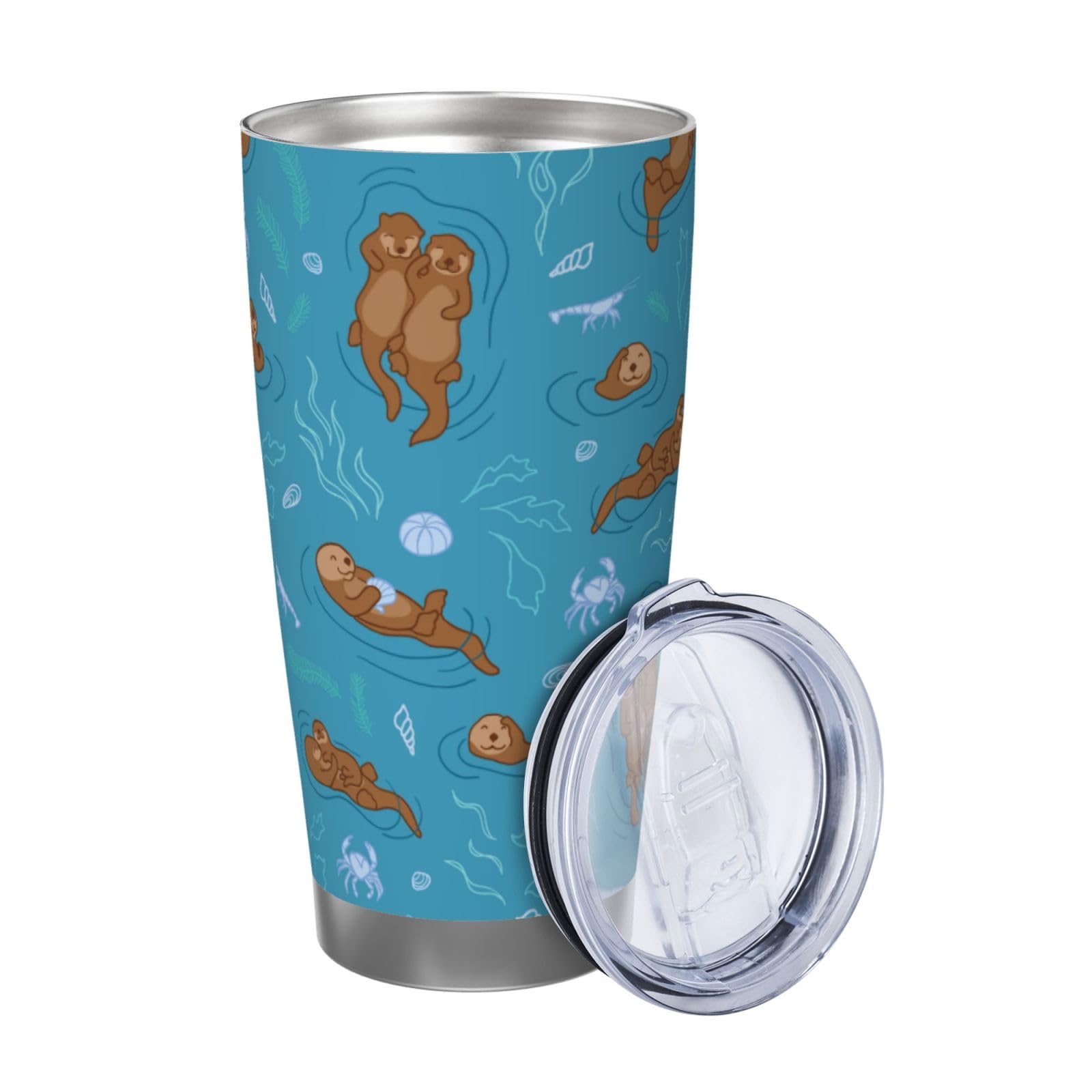 Xinvast Sea Otter Coffee Tumbler Vacuum Insulated Water Bottle Stainless Steel Insulated Travel Mug for Women Friends 20 Oz