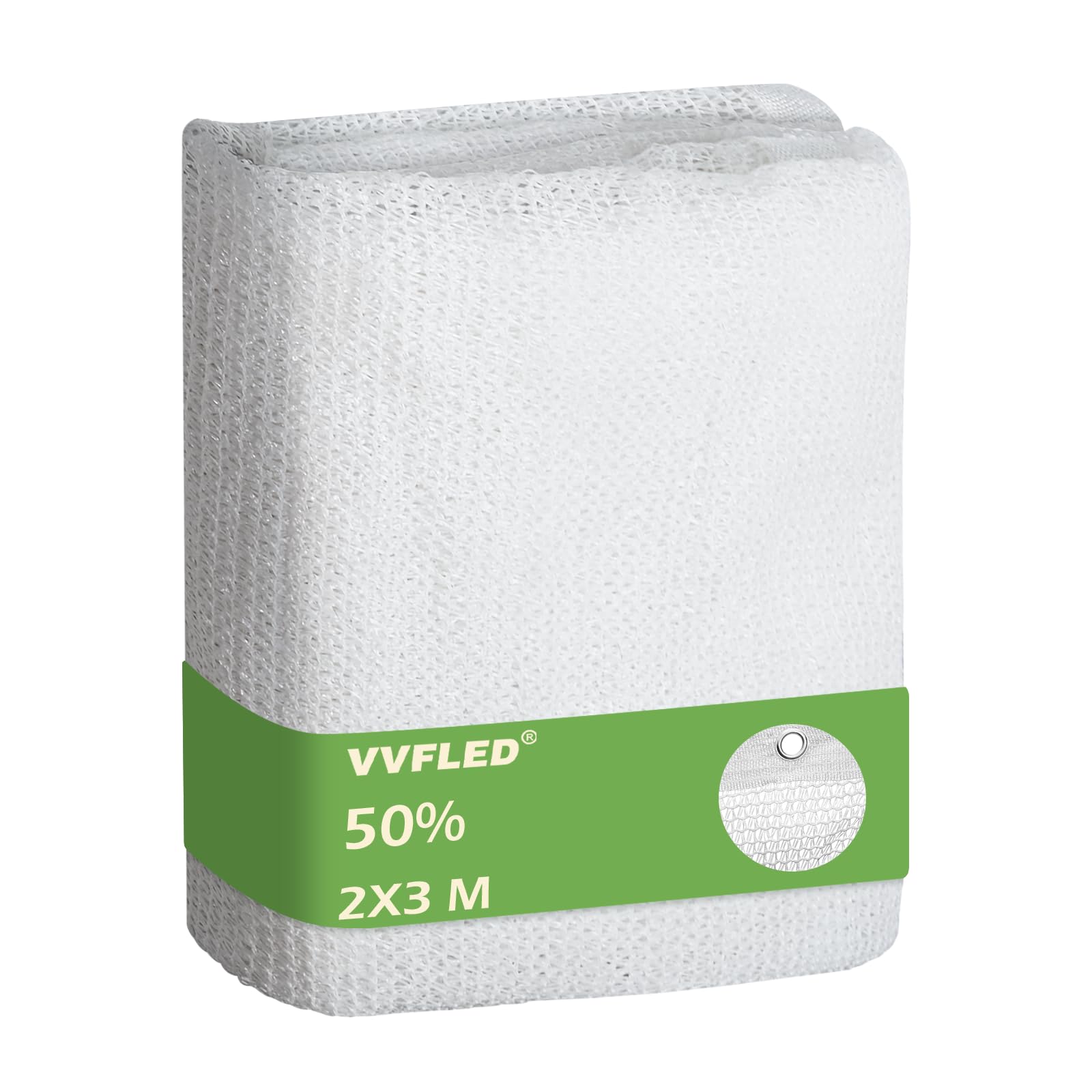 VVFLED 50% White Shade Cloth, 2x3m Garden Sun Shade Mesh Tarp with Grommets, UV Resistant Sunblock Netting for Greenhouse Plants, Vegetables, Raised Beds & Cut Flowers Heat Protection