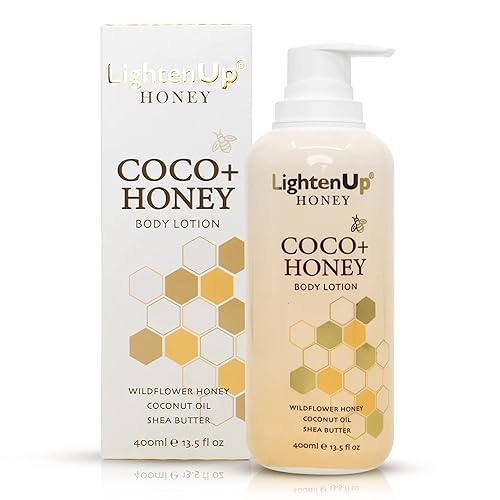 Lighten-Up Honey, loción corporal iluminadora para la piel, 13.5 fl oz 13.5 fl oz, crema corporal hidratante en cara, rodillas, codos, con manteca