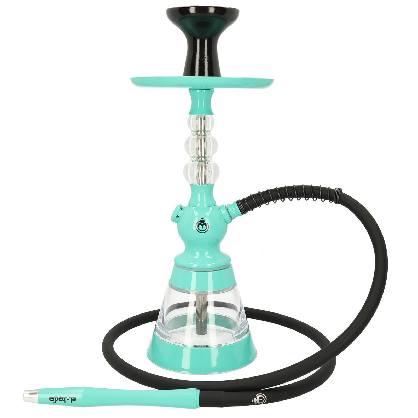 Shisha EL-BADIA CELESTE - 45 cm - Cachimba ligera con jarrón acrílico, manguera de silicona, mango de metal y fooyer Phunnel - Diseño iónico y colores de moda (Mint Green)