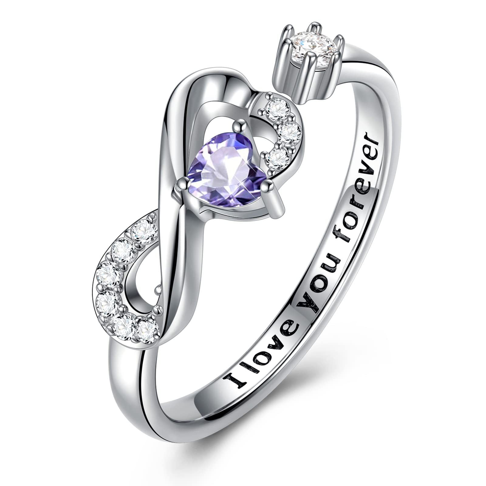 CRYSLOVE Anello Birthstone Cuore Regolabile Donna Argento 925 Ragazze Anello Cuore Regolabile Infinito Anelli Fortunata Banda Gioielli Regalo San Valentino Natale Festa della Madre Compleanno