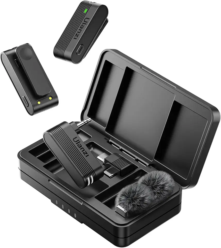 ULANZI A100 Microfone de lapela sem fio Microfone de lapela para câmera e telefone com USB C/3,5 mm/plugue, 32KHz 16Bit, cancelamento de ruído, bateria de 13,5 horas
