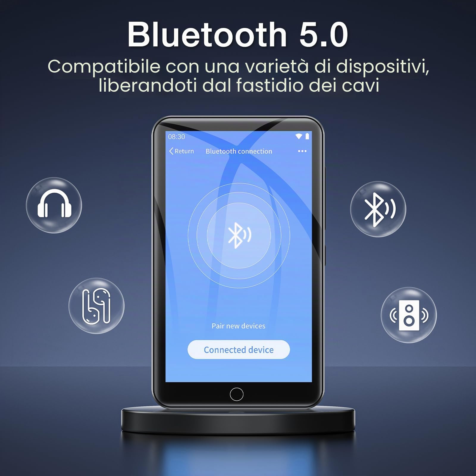 Diofox Lettore MP3 Spotify, Lettore MP3 da 80GB con Bluetooth WiFi, Touchscreen da 4,0 pollici, Lettore musicale streaming Android, Amazon Music, Deezer, radio FM, Play Store - Nero