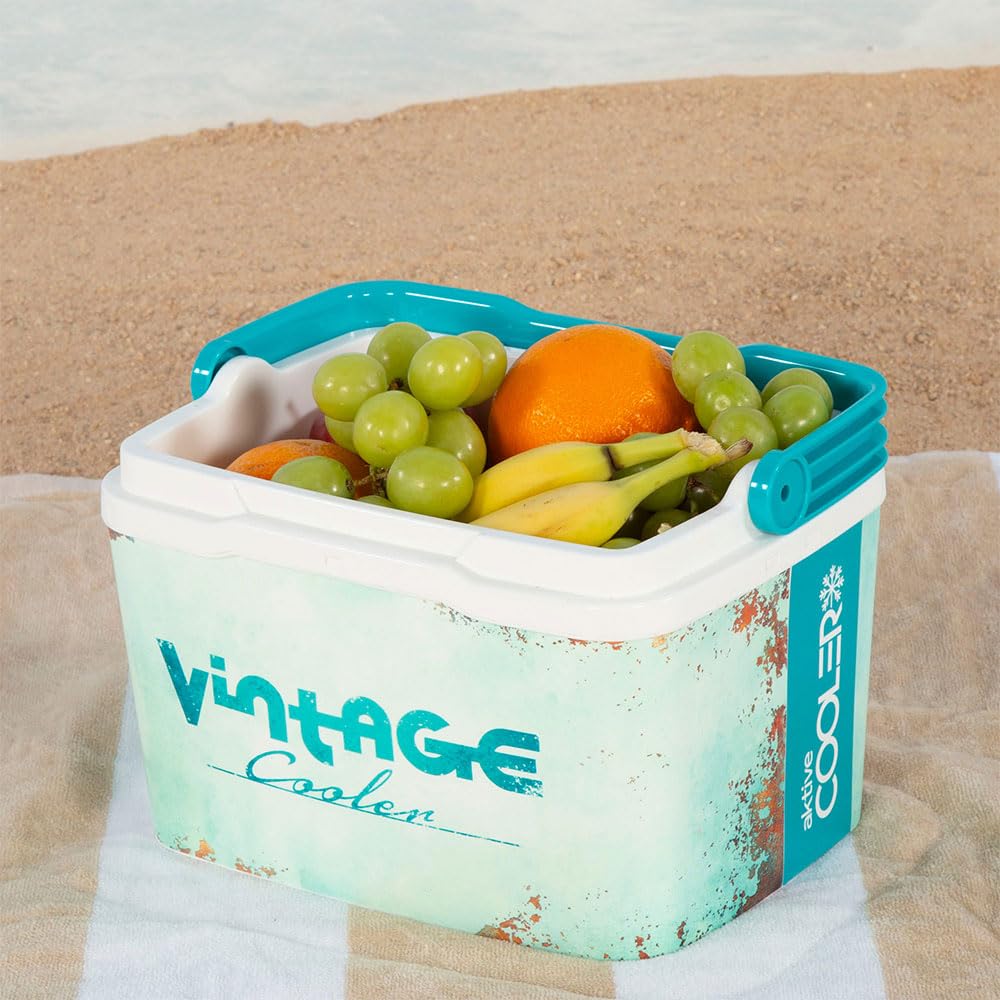 AKTIVE Nevera rígida de Playa 5L, Estilo Classic, plástico Resistente, Aislamiento de Poliuretano Superior, Mantiene el frío hasta 15h, Tapa con Cierre Seguro, diseño en Tonos azulados (62392)