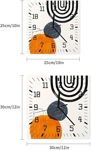 Miniatura 7 de Reloj de pared de madera bohemio de siglo medio, silencioso, sin tictac, moderno arte abstracto geométrico cuadrado, funciona con pilas, reloj
