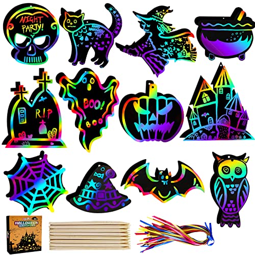 Max Fun Halloween Crafts for Kids Scratch Off Art Paper Cards 48Pack,...
