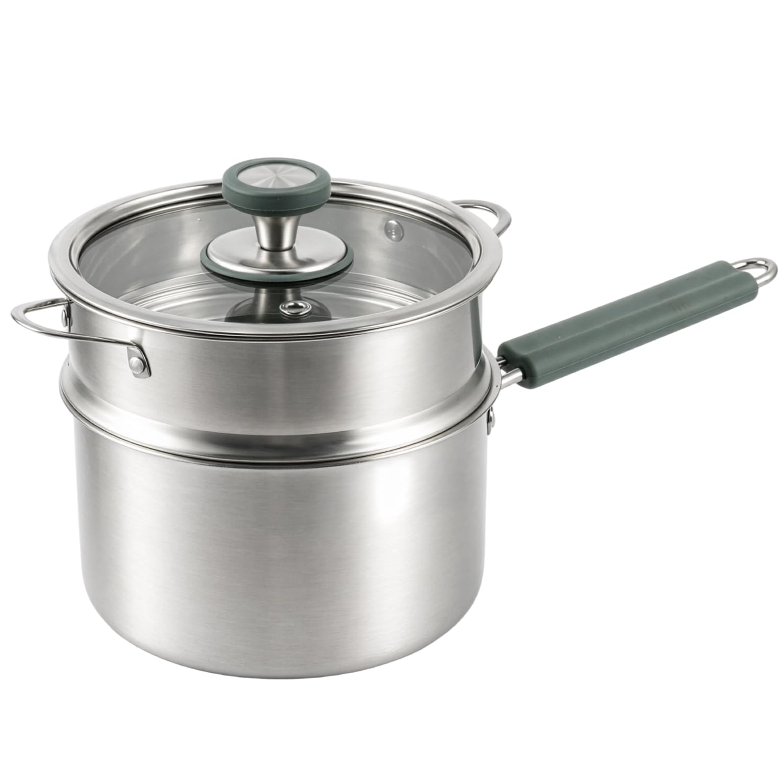 EVERGOODS Stainless Steel Sauce Pan with Steamer Basket – Small Non-Stick Cooking Pot with Lid, Induction Compatible, Ideal for Vegetables, Oatmeal, Soups Baby Food (Silver M)