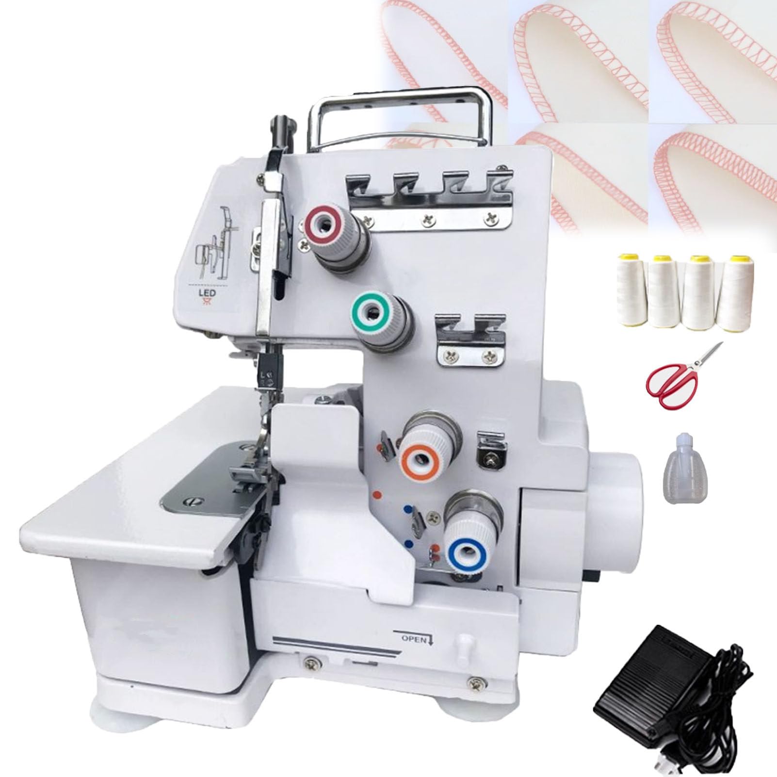 Máquina De Coser Overlock Portátil, Máquina De Coser Overlock De Sobremesa con Luz LED Y Kit Completo De Accesorios, para Hacer Dobladillos, Costuras Y Arreglos De Sastrería En Casa