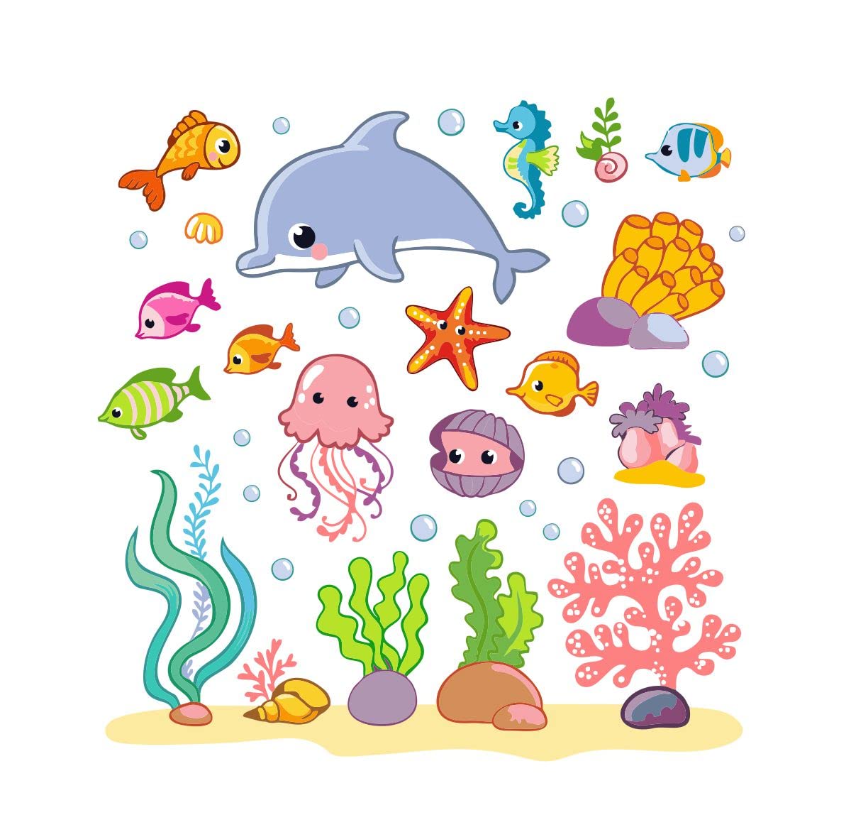Decor Kraft Sea Animals Wall Sticker & Decal,Size- 38 Cm X 40 Cm,Animals-image-22