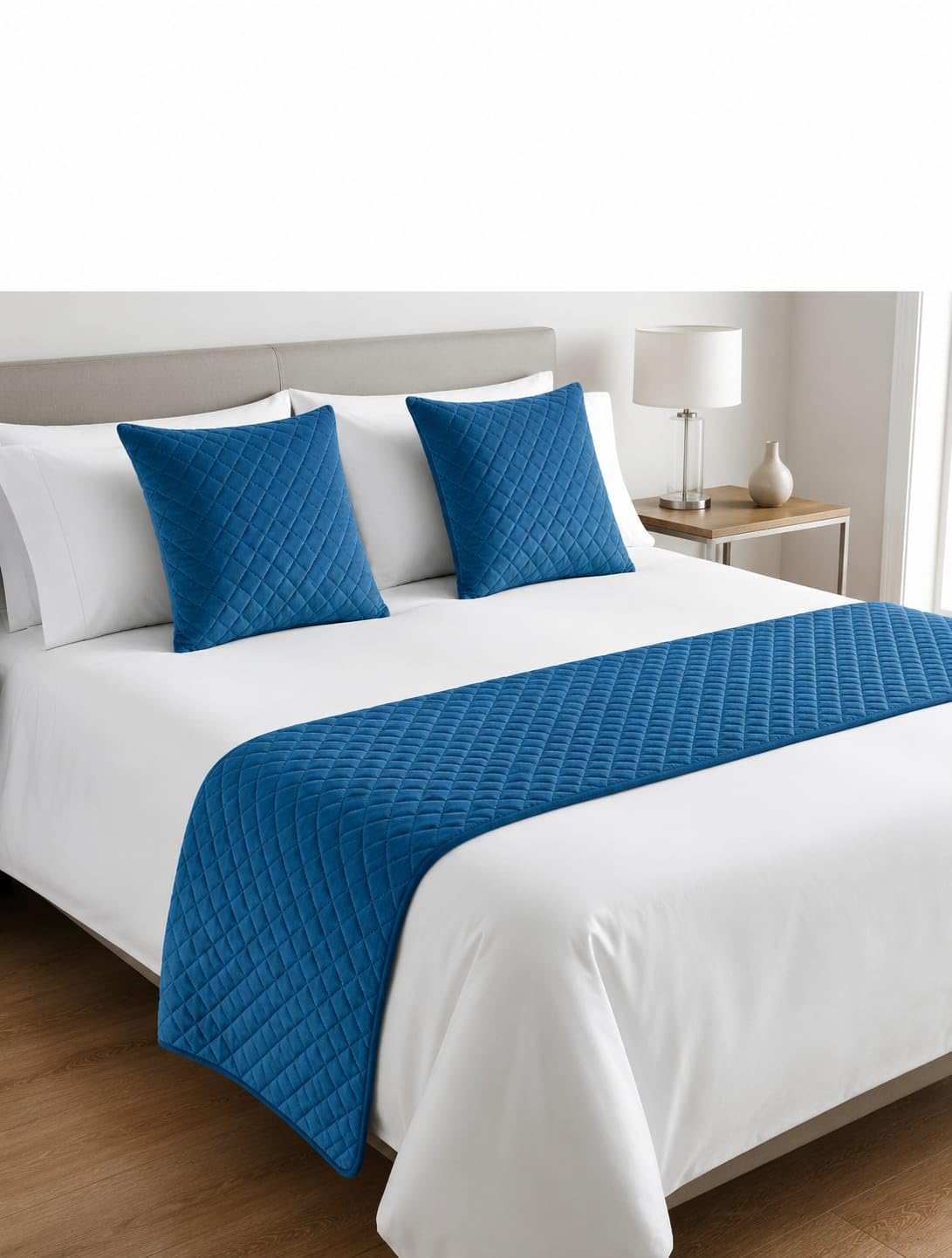 Shri Anand Creations Premium Quilted Velvet King Size Bed Runner with Cushion Covers Set (Bed Runner 18x100 inches, Cushion Cover 16x16 inches)-picture-16