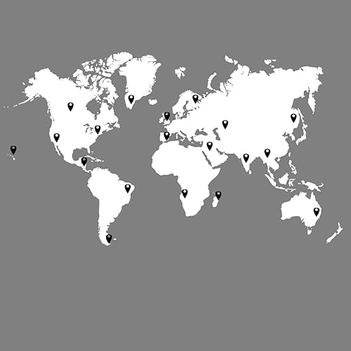 Miniatura 8 de Calcomanía de pared con mapa del mundo grande con gotas de alfileres, mapa negro con pines rojos, negros, blancos y grises, 60 x 100 pulgadas. Fácil