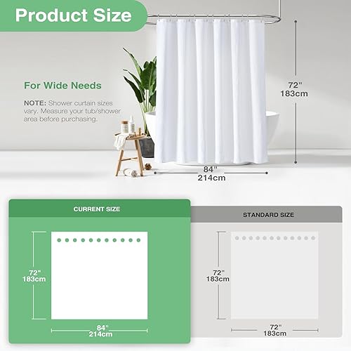 Vista 444 de Dynamene Cortina de ducha larga de tela negra – Cortinas de ducha de tela alta y resistente con textura de gofre, juego de cortina de baño de lujo